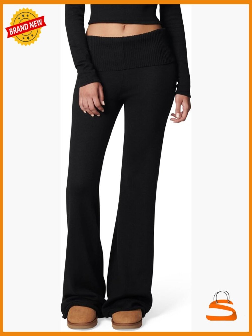 Foldover Wide Leg Pants with Rib Waistband Ballet-Inspired